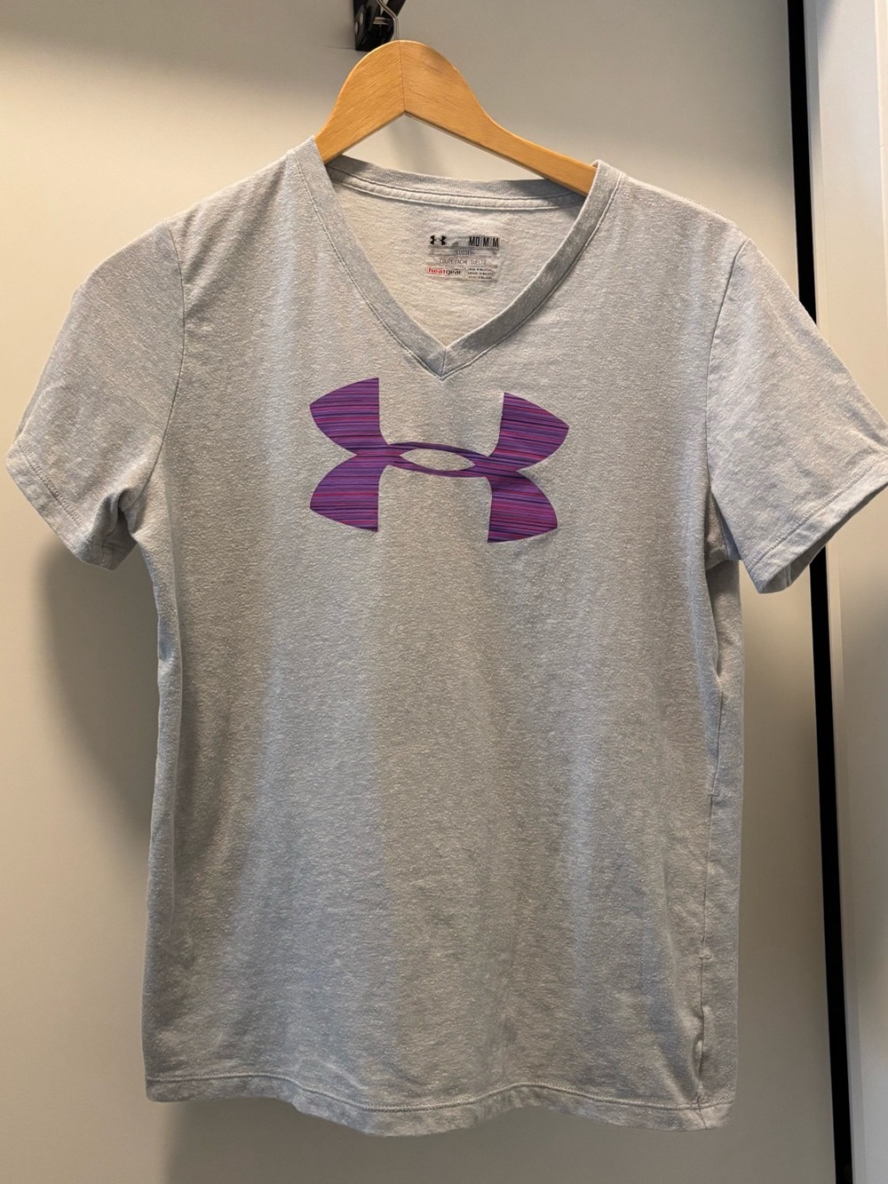 Under Armour Light Gray V-Neck Tee with Purple Accent